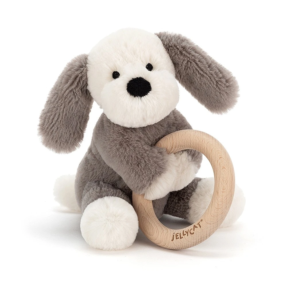 Jellycat Knuffel Rammelaar Hond Shooshu Puppy Wooden Ring Toy 4 Jellycat Knuffel Rammelaar Hond Shooshu Puppy Wooden Ring Toy - Afbeelding 2